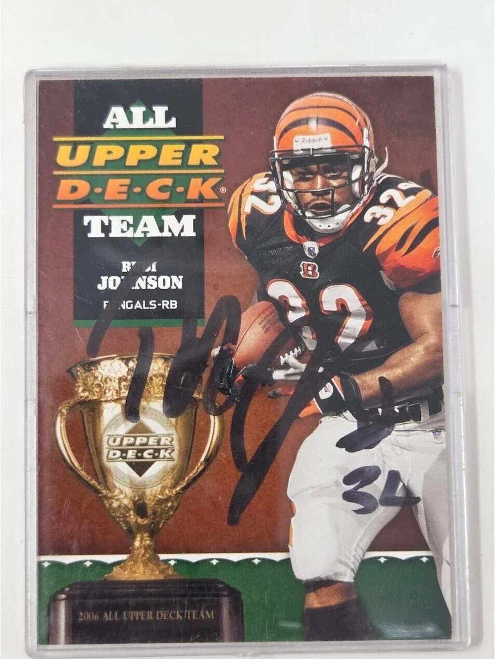 2006 Upper Deck Rudi Johnson Bengals Signed Football Card RB Auto NFL